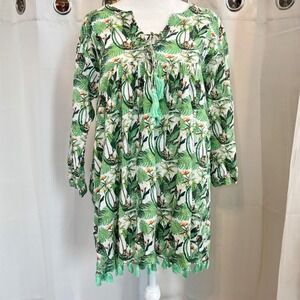 Ro's Garden Tunic Oversized Medium Tropical Monkey Cotton Tassel Coastal 20341